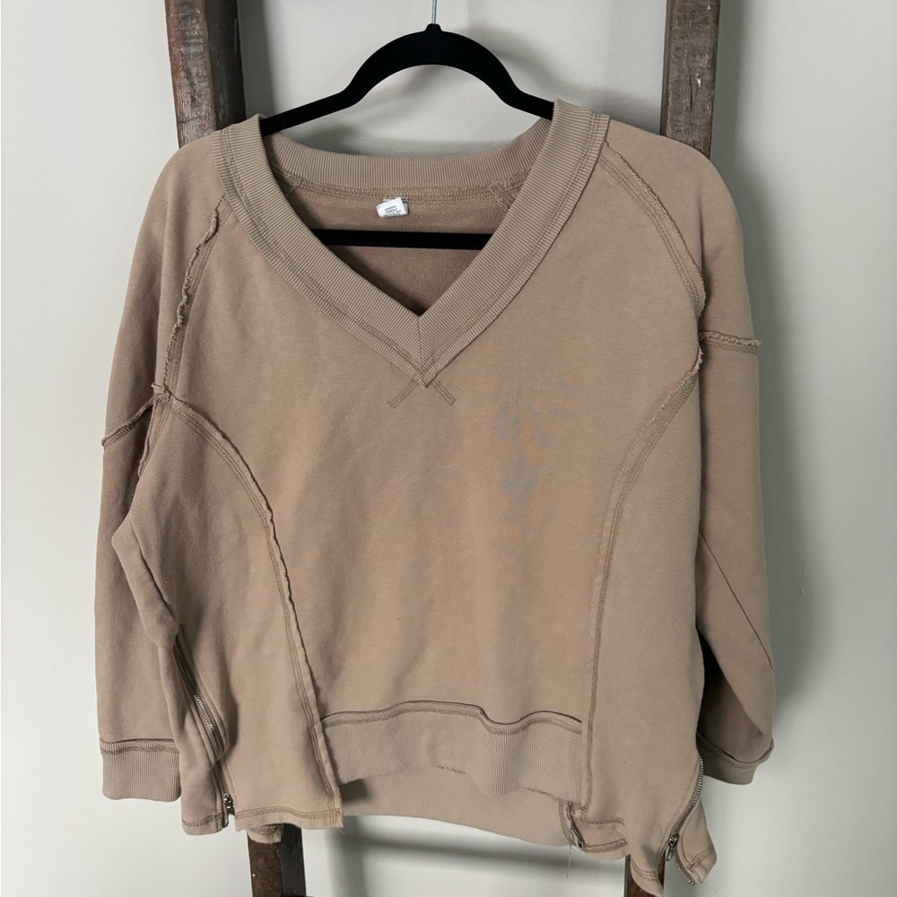 Tan V-Neck Sweatshirt